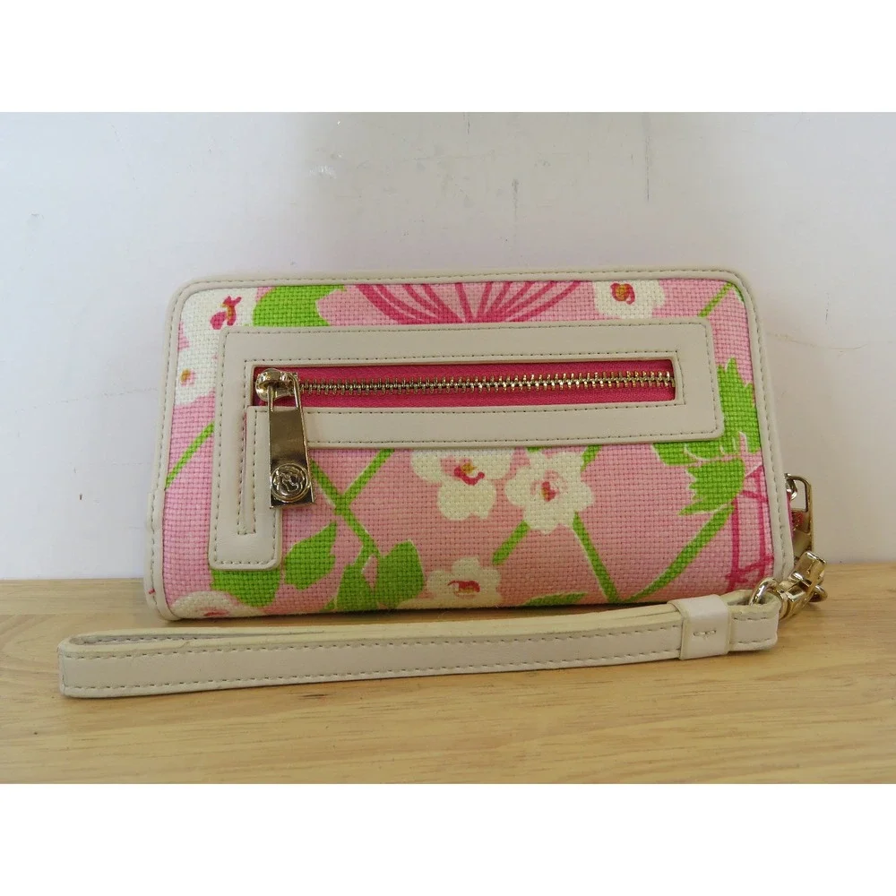 SPARTINA 449 Pink Floral Wallet Wristlet Linen Leather EUC - Picture 5 of 8
